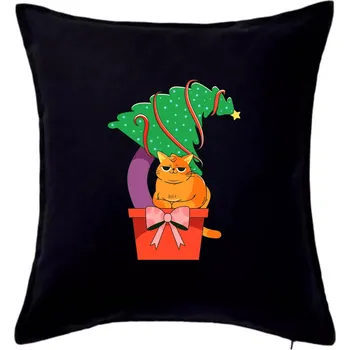 Polštář Kočka a stromeček - Polštář 50x50 - 50x50 - Pouze potah ( Černá )