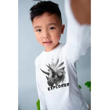 Bavlněné tričko s dlouhým rukávem Mayoral béžová barva, s potiskem, 4090 4090.5E.Mini.9BYA 01X, vel. 134