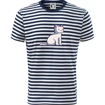 Pánská móda Kočka bílá pixel - Triko na vodu - L ( Prouhovaná )