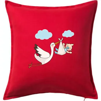Polštář Čáp čekáme miminko - kluk - Polštář 50x50 - 50x50 - Pouze potah ( Červená )