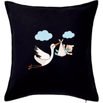 Polštář Čáp čekáme miminko - kluk - Polštář 50x50 - 50x50 - Pouze potah ( Černá )