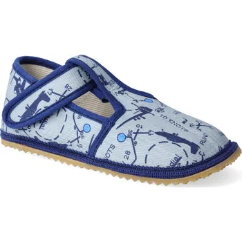 Dívčí bačkory Barefoot dětské přezůvky Beda - Úzký typ šedá letadla Velikost: 27