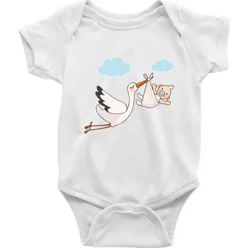 Kojenecký body Čáp čekáme miminko - neutrální - Body kojenecké s krátkým rukávem - Krátký r. do 3 měs ( Bílá )