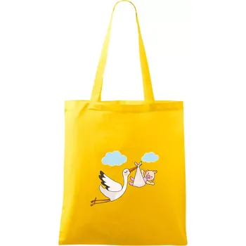 Čáp čekáme miminko - holka - Taška bavlněná - 42 x 38 cm ( Žlutá )
