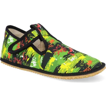 Dívčí bačkory Barefoot dětské přezůvky Beda - Playful BFN Graffiti zelené Velikost: 26