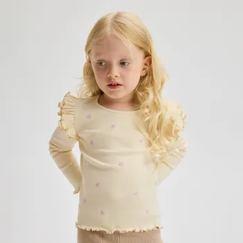 Dívčí tričko Reserved - Pruhovaná halenka s výšivkou - tělová - 405FT-02X - 405FT-02X-92