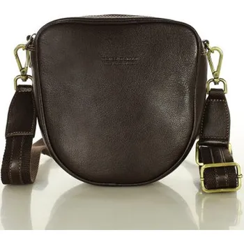 KOŽENÁ KABELKA PŘES RAMENO S ŠIROKÝM POPRUHEM DARK BROWN