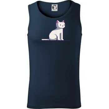 Kočka bílá pixel - Tílko pánské Core - 2XL ( Námořní modrá (velmi tmavá - téměř černá) )