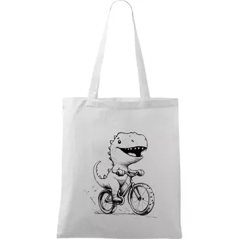 Roztomilý Dinosaurus na kole - Taška bavlněná - 42 x 38 cm ( Bílá )