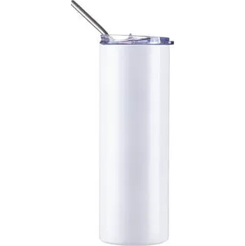 Termohrnek Termohrnek 600 ml s víčkem a brčkem svítící ve tmě - bílá/modrá sublimace termotransfer