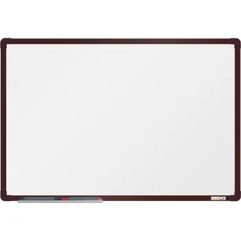 boardOK Bílá magnetická tabule s emailovým povrchem 60 × 90 cm, hnědý rám
