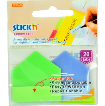 Samolepící bloček Plastové samolepicí záložky Stick'n šipky 38 × 38 mm, 2 × 10 ks, zelené a modré