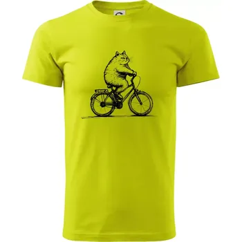 Tlustá kočka na kole - Klasické pánské triko vyšší gramáže - M ( Limetková )