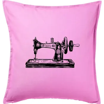 Polštář Šicí stroj - starý kreslený - Polštář 50x50 - 50x50 - Pouze potah ( Růžová )