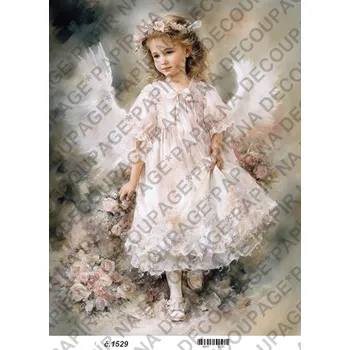 Umělecký papír Rýžový a soft papír na decoupage - Andělka - KB01529 Materiál: Soft, Rozměr: A4