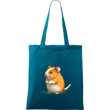 Křeček pixel - Taška bavlněná - 42 x 38 cm ( Petrolejová )