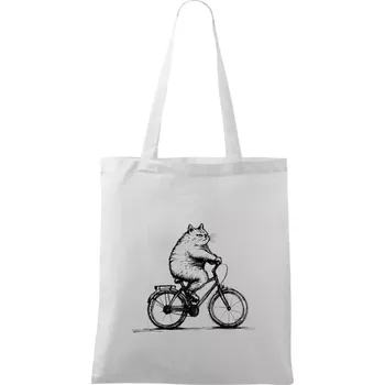 Tlustá kočka na kole - Taška bavlněná - 42 x 38 cm ( Bílá )