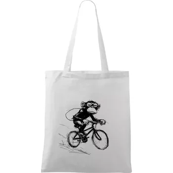 Nákupní taška Opice s batohem na kole - Taška bavlněná - 42 x 38 cm ( Bílá )