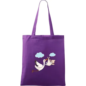 Čáp čekáme miminko - neutrální - Taška bavlněná - 42 x 38 cm ( Fialová )