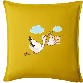 Polštář Čáp čekáme miminko - holka - Polštář 50x50 - 50x50 - Pouze potah ( Žlutá )