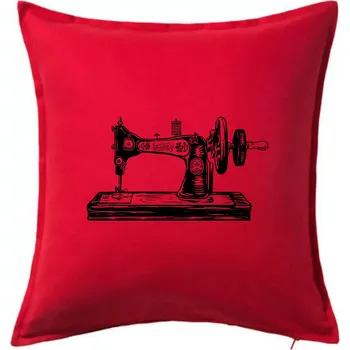Polštář Šicí stroj - starý kreslený - Polštář 50x50 - 50x50 - Včetně výplně ( Červená )