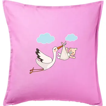 Polštář Čáp čekáme miminko - neutrální - Polštář 50x50 - 50x50 - Pouze potah ( Růžová )