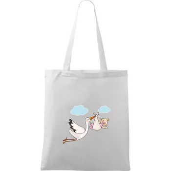 Čáp čekáme miminko - holka - Taška bavlněná - 42 x 38 cm ( Bílá )