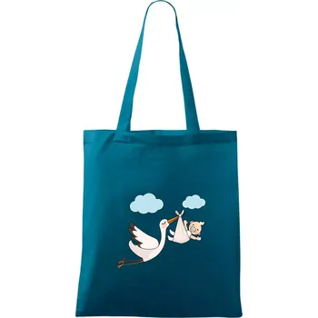 Čáp čekáme miminko - neutrální - Taška bavlněná - 42 x 38 cm ( Petrolejová )