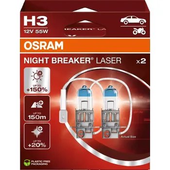 Autožárovka OSRAM NIGHT BREAKER LASER autožárovky H3 - o 150% více světla, 2 ks v balení
