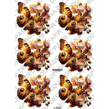 Umělecký papír Rýžový a soft papír na decoupage - Motýl na květině - KB01525 Materiál: Soft, Rozměr: A4