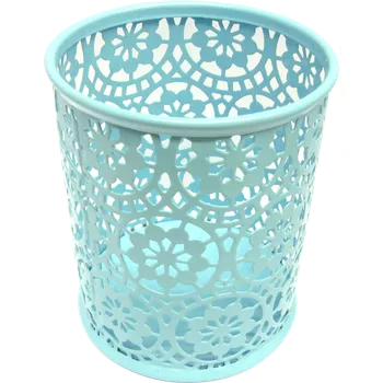 Drátěný stojánek na tužky kulatý, ornament - modrý