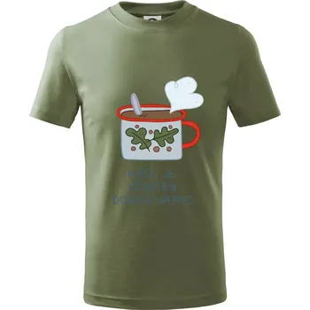 Dětská móda Kafe je vždycky dobrý nápad (studio-arte.cz) - Tričko dětské bavlněné - 122 cm/6 let ( Khaki )