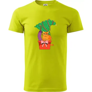 Kočka a stromeček - Klasické pánské triko vyšší gramáže - M ( Limetková )