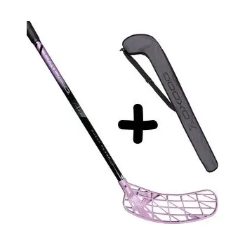 Florbalová hůl Oxdog QUICK POWER HES 27 FP ROUND MB + Stickbag Set florbalky s vakem černá / fialová, Levá (levá ruka dole), 101cm (=111cm)