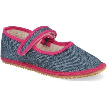 Dívčí bačkory Barefoot dětské přezůvky Beda - Širší typ baleríny Denim Pink šedé/růžové Velikost: 36