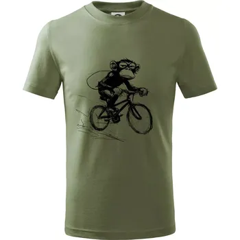 Opice s batohem na kole - Tričko dětské bavlněné - 146 cm/10 let ( Khaki )
