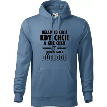 Pánská mikina Dělám co chci, kdy chci důchod - Mikina pánská Cape s kapucí - 4XL ( Denim )