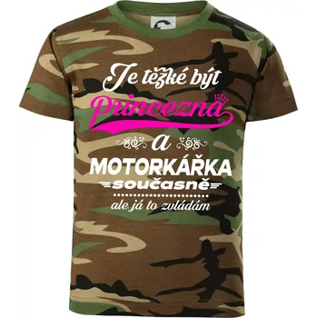 Chlapecké tričko Je těžké být princezna - motorkářka - Dětské maskáčové triko - 134 cm/8 let ( Hnědý maskáč )