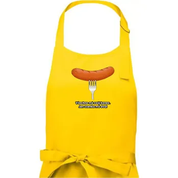 Kuchyňská zástěra Všechno má svůj konec, jen uzenka má dva - Pánská zástěra na vaření - Univerzální velikost ( Žlutá )