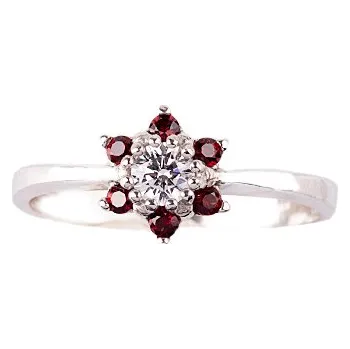 Prsten granát - stříbrný prsten - květina (3007Z) Velikost: 58, povrchová úprava: zlacené