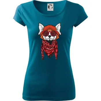 Dámské tričko Červená panda hipster - Dámské triko Pure - S ( Petrolejová )