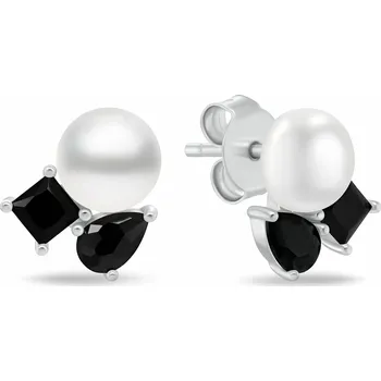 Náušnice Brilio Silver Něžné stříbrné náušnice s černými zirkony a perlou EA1190WBC + 2 měsíce na vrácení zboží
