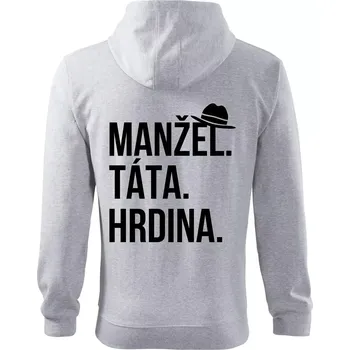 Pánská mikina Manžel táta hrdina - Mikina s kapucí na zip trendy zipper - M ( Světlešedý Melír )