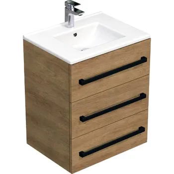 Koupelnový nábytek Koupelnová skříňka s černou úchytkou a umyvadlem SAT Cube Way 60x76,5x46 cm dub Hickory mat CUBE46C603DHMOD