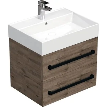 Nábytek Koupelnová skříňka s černou úchytkou a umyvadlem SAT Cube Way 60x53x46 cm dub Wellington mat CUBE46C602DWSAT