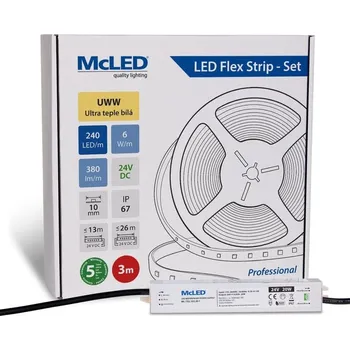 LED páska McLED LED pásek - sada 3 m, 240 LED/m, UWW, 6 W/m, DC 24V, 380 lm/m, CRI90, IP67, 10 mm, vodič 3 m ML-126.036.90.S03001