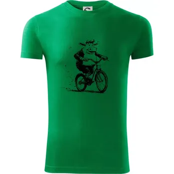 Pánské tričko Tlustá kráva na kole - Viper FIT - Pánské zůžené tričko - 2XL ( Středně zelená )