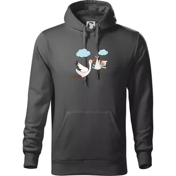 Pánská mikina Čáp čekáme miminko - kluk - Mikina pánská Cape s kapucí - 4XL ( Ocelově šedá )