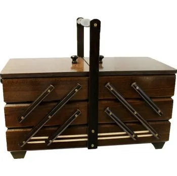 Organizér galanterie Kazeta na šití tmavé dřevo rozkládací velká - TMAVÉ DŘEVO, 42,5x20x32cm