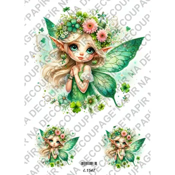 Umělecký papír Rýžový a soft papír na decoupage - Víla zelená - KB01547 Materiál: Soft, Rozměr: A4